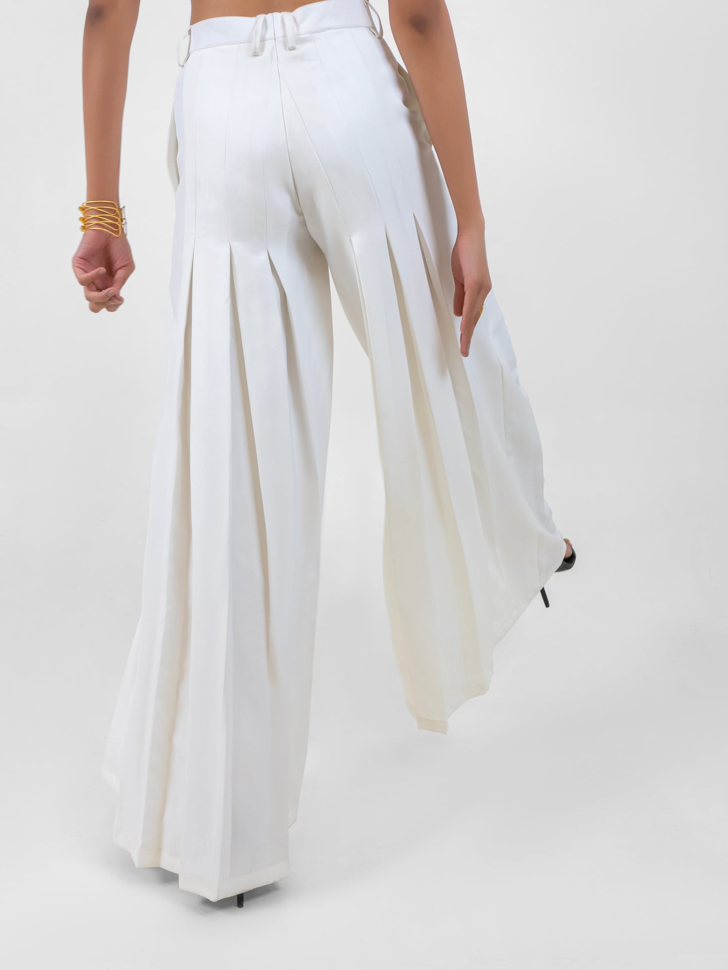 White Pleated Pants with Bralette Top