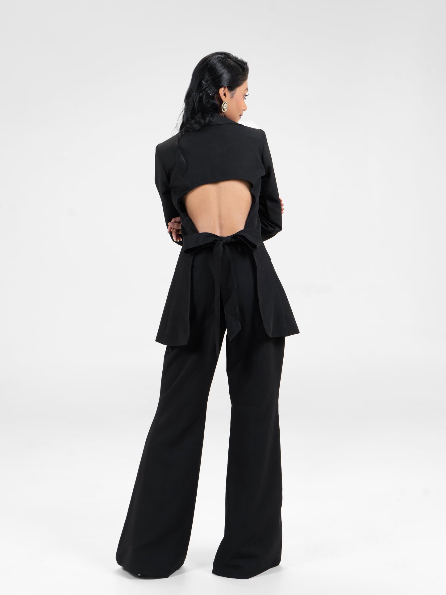 Black Back Open Blazer Set