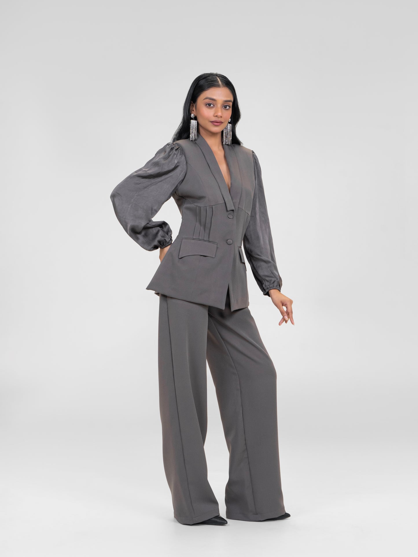 Grey Flared Blazer Set