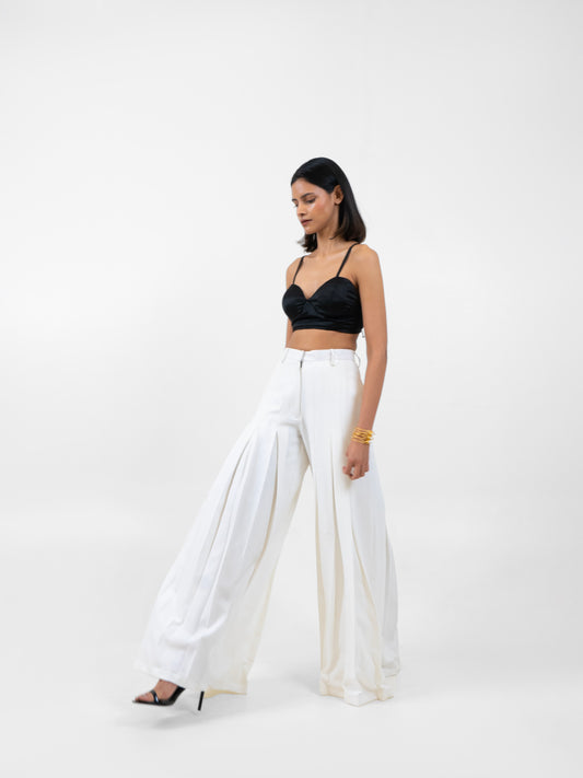 White Pleated Pants with Bralette Top