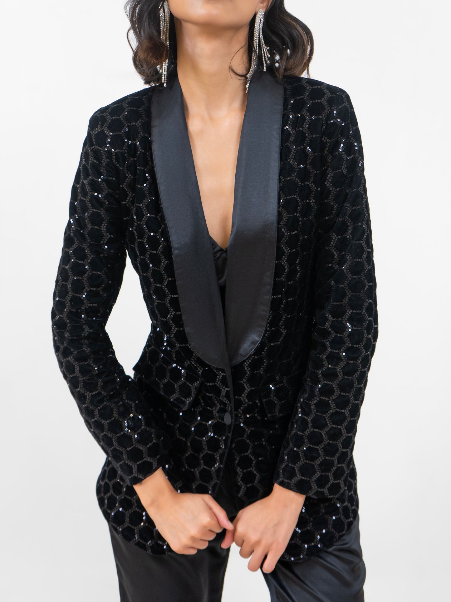 Black Sequined Blazer Set