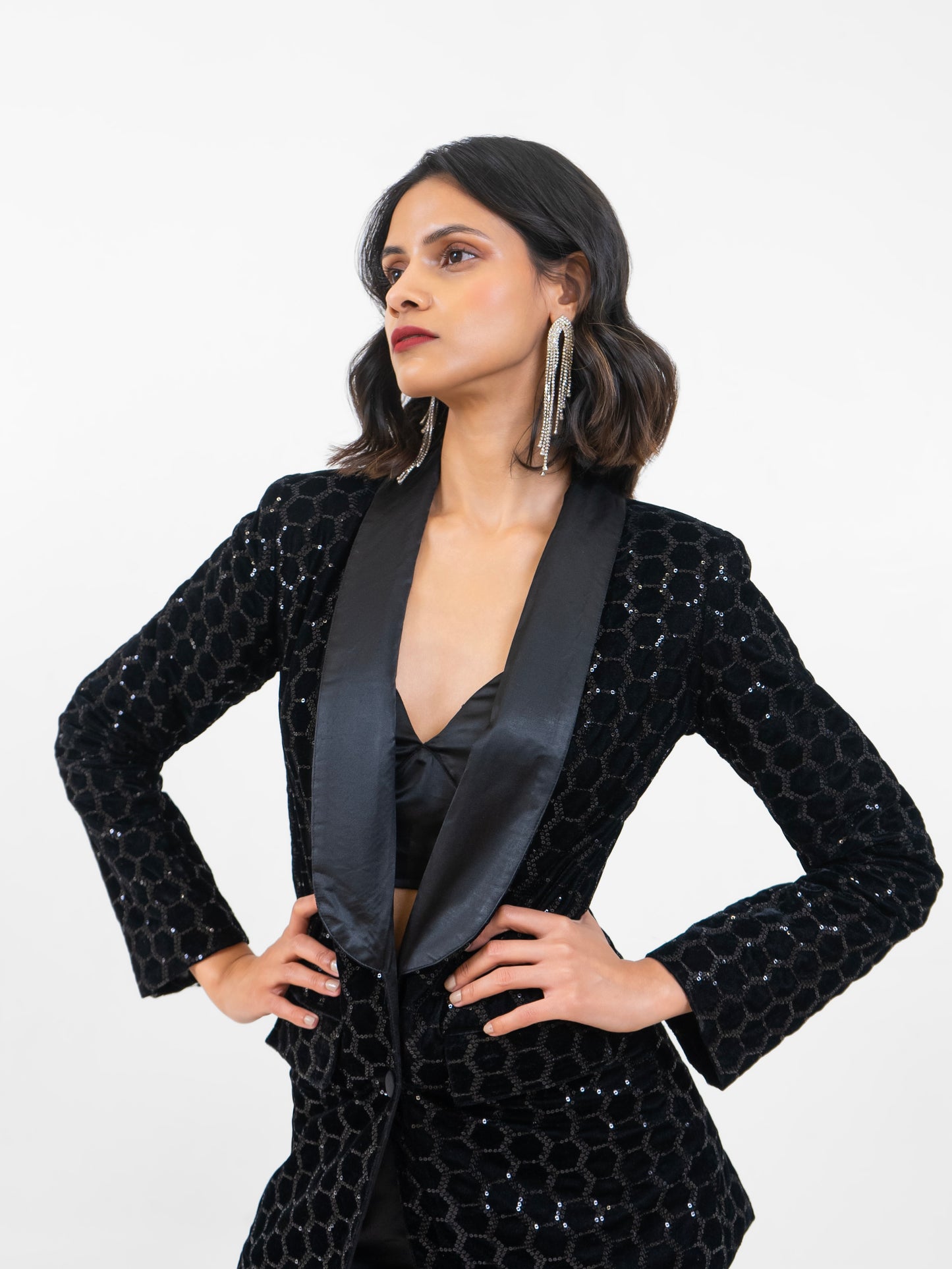 Black Sequined Blazer Set